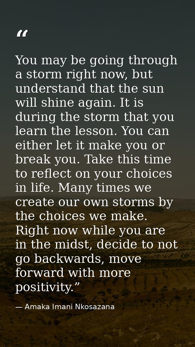You may be going through a storm right now, but understand that the sun will shine again. It is during the storm that yo — Amaka Imani Nkosazana