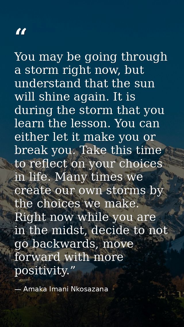 You may be going through a storm right now, but understand that the sun will shine again. It is during the storm that yo — Amaka Imani Nkosazana