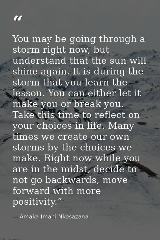 You may be going through a storm right now, but understand that the sun will shine again. It is during the storm that yo — Amaka Imani Nkosazana