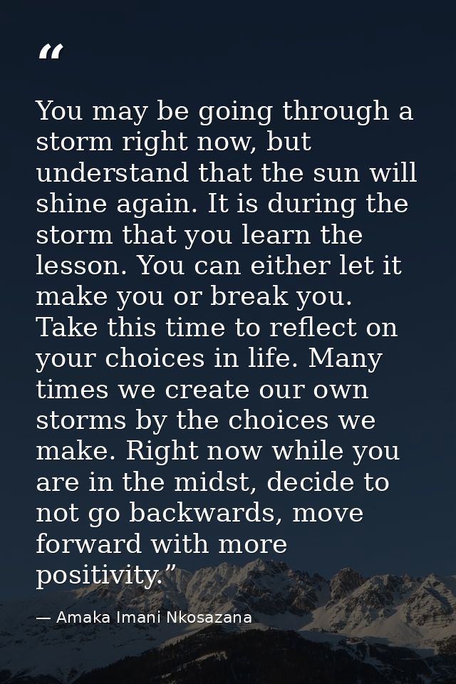 You may be going through a storm right now, but understand that the sun will shine again. It is during the storm that yo — Amaka Imani Nkosazana