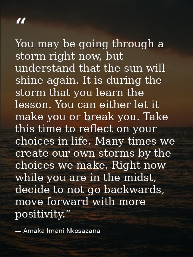You may be going through a storm right now, but understand that the sun will shine again. It is during the storm that yo — Amaka Imani Nkosazana