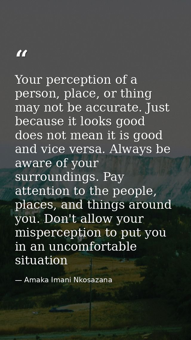 Your perception of a person, place, or thing may not be accurate. Just because it looks good does not mean it is good an — Amaka Imani Nkosazana