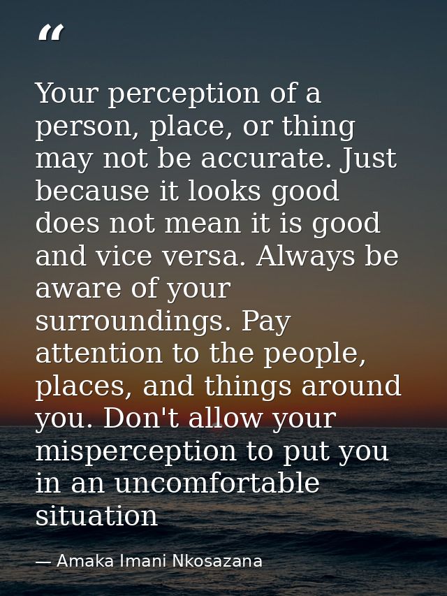Your perception of a person, place, or thing may not be accurate. Just because it looks good does not mean it is good an — Amaka Imani Nkosazana