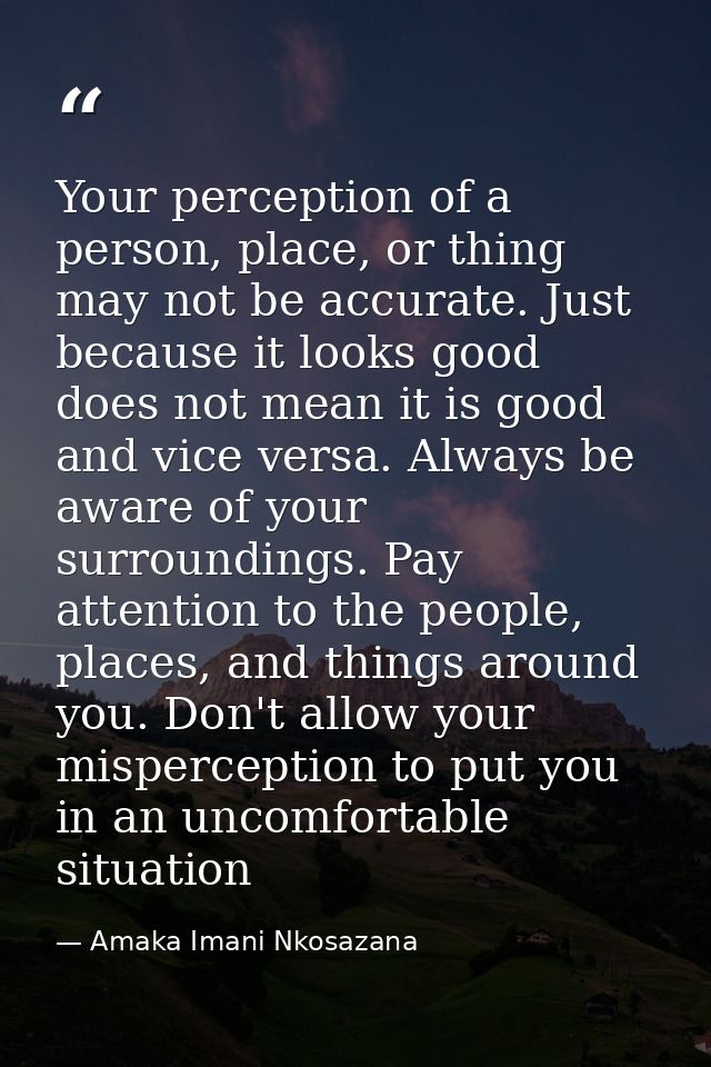 Your perception of a person, place, or thing may not be accurate. Just because it looks good does not mean it is good an — Amaka Imani Nkosazana