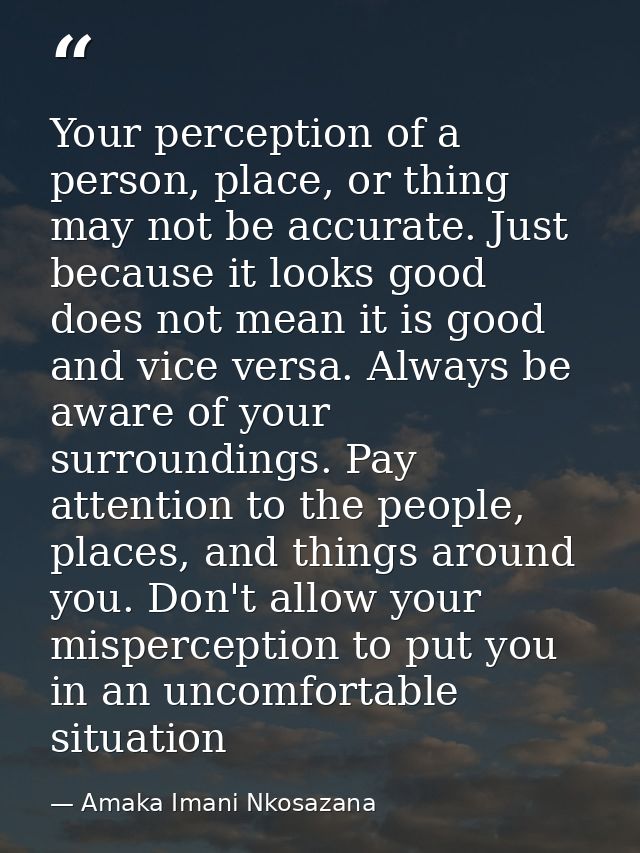 Your perception of a person, place, or thing may not be accurate. Just because it looks good does not mean it is good an — Amaka Imani Nkosazana