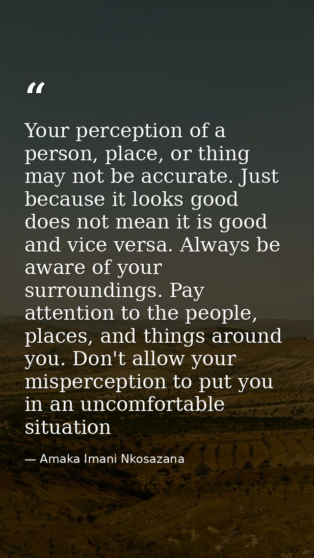 Your perception of a person, place, or thing may not be accurate. Just because it looks good does not mean it is good an — Amaka Imani Nkosazana
