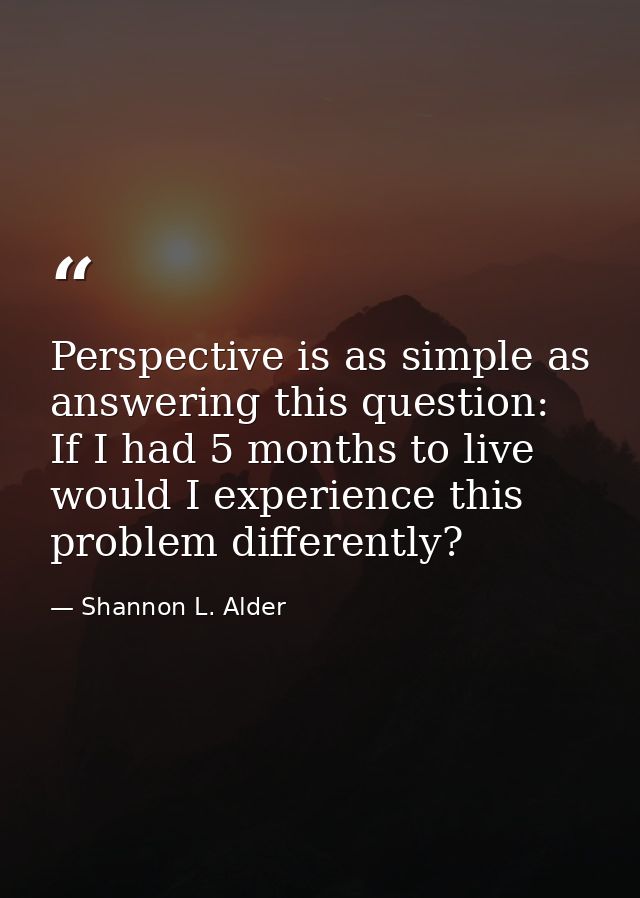 Perspective is as simple as answering this question: If I had 5 months to live would I experience this problem different — Shannon L. Alder