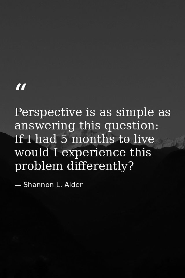Perspective is as simple as answering this question: If I had 5 months to live would I experience this problem different — Shannon L. Alder