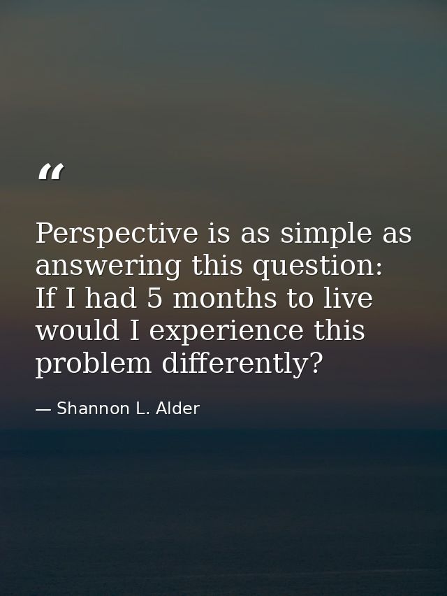 Perspective is as simple as answering this question: If I had 5 months to live would I experience this problem different — Shannon L. Alder