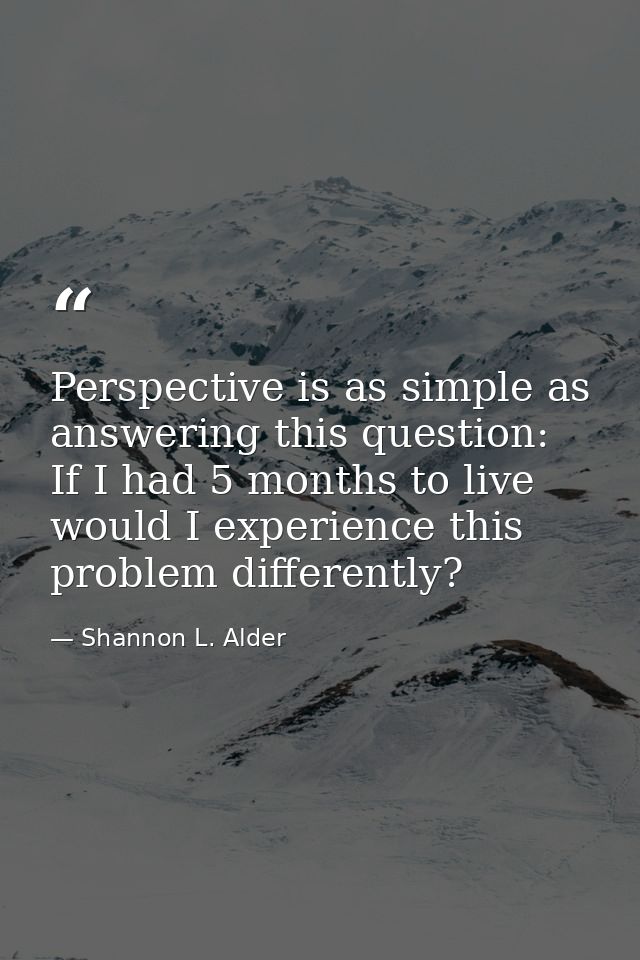 Perspective is as simple as answering this question: If I had 5 months to live would I experience this problem different — Shannon L. Alder