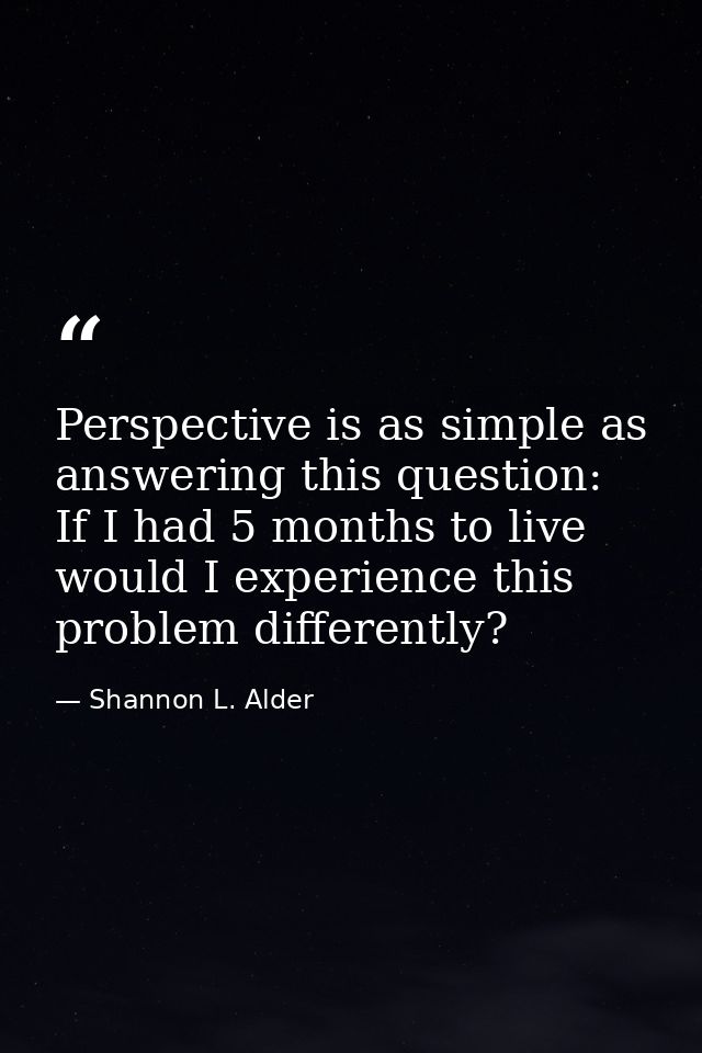Perspective is as simple as answering this question: If I had 5 months to live would I experience this problem different — Shannon L. Alder