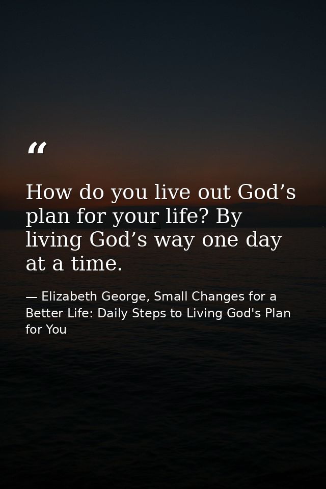 How do you live out God’s plan for your life? By living God’s way one day at a time. — Elizabeth George, Small Changes for a Better Life: Daily Steps to Living God's Plan for You