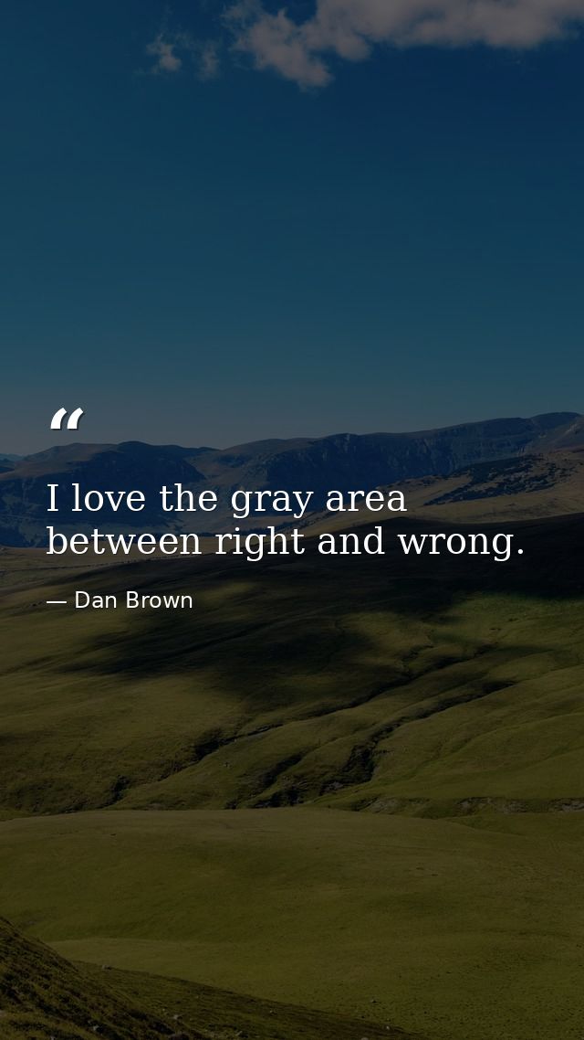 I love the gray area between right and wrong. — Dan Brown