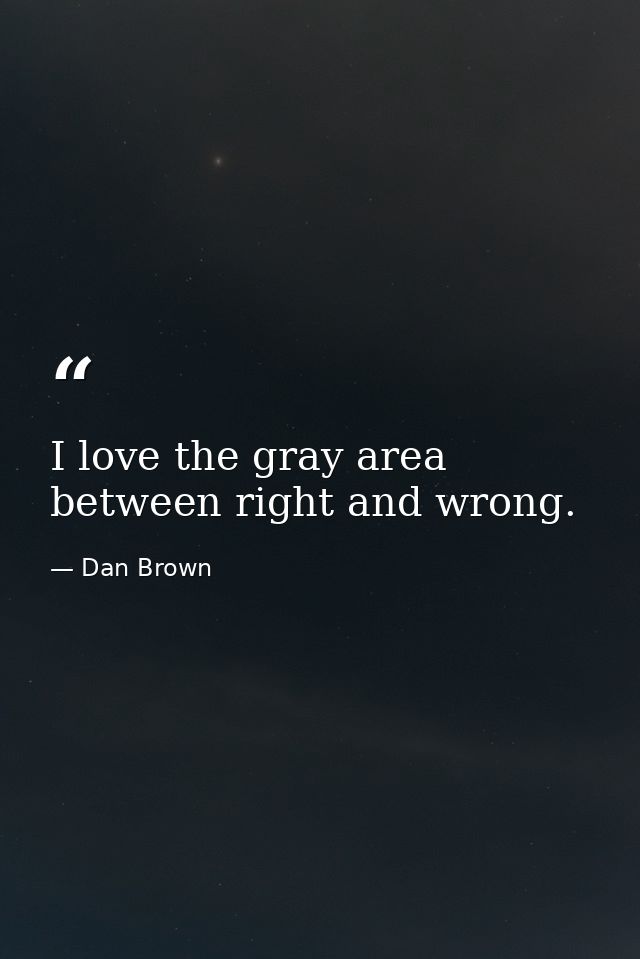 I love the gray area between right and wrong. — Dan Brown