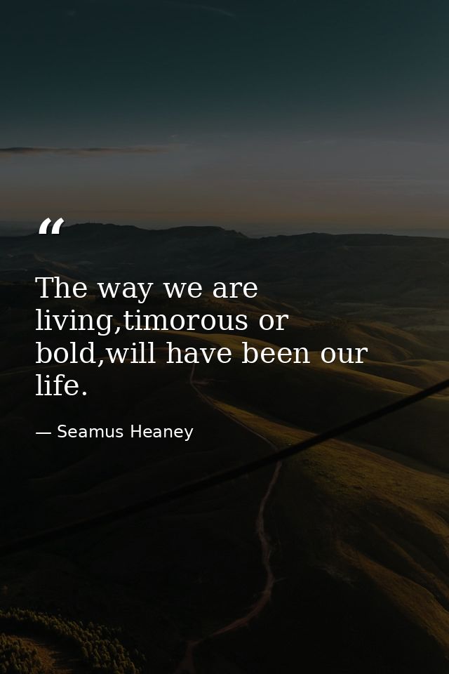 The way we are living,timorous or bold,will have been our life. — Seamus Heaney