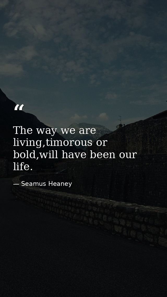 The way we are living,timorous or bold,will have been our life. — Seamus Heaney