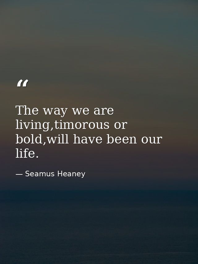 The way we are living,timorous or bold,will have been our life. — Seamus Heaney