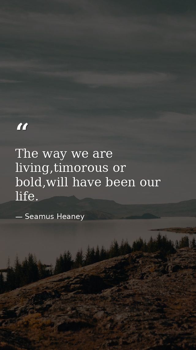 The way we are living,timorous or bold,will have been our life. — Seamus Heaney