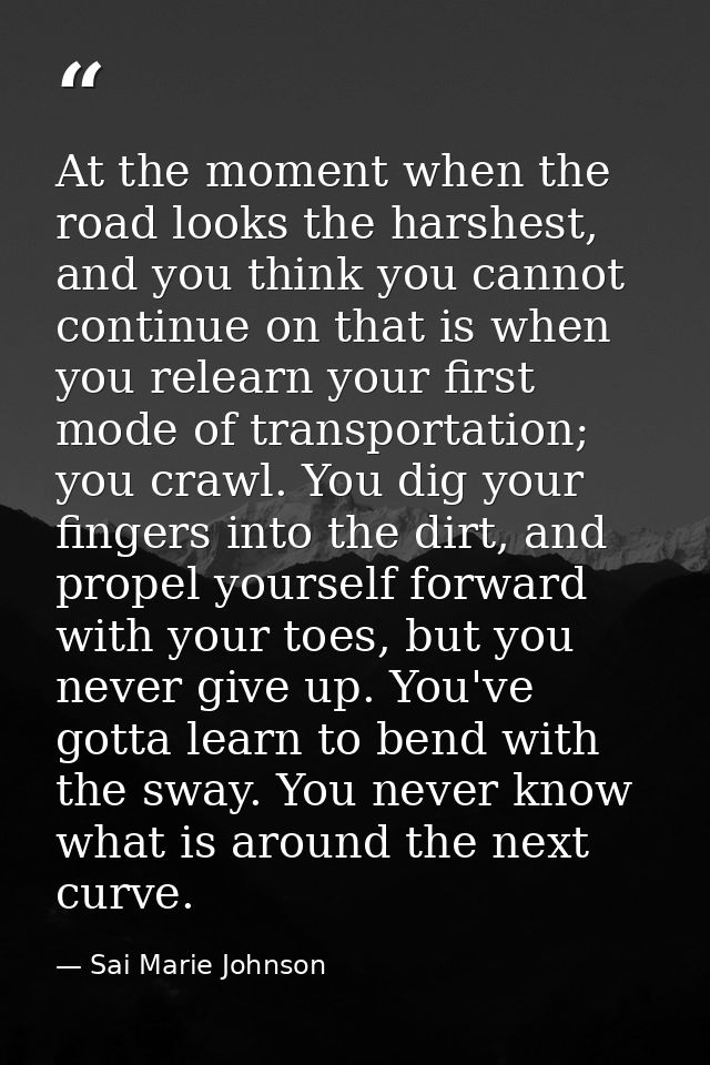 At the moment when the road looks the harshest, and you think you cannot continue on that is when you relearn your first — Sai Marie Johnson