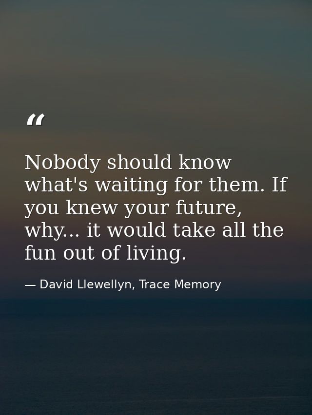 Nobody should know what's waiting for them. If you knew your future, why... it would take all the fun out of living. — David Llewellyn, Trace Memory