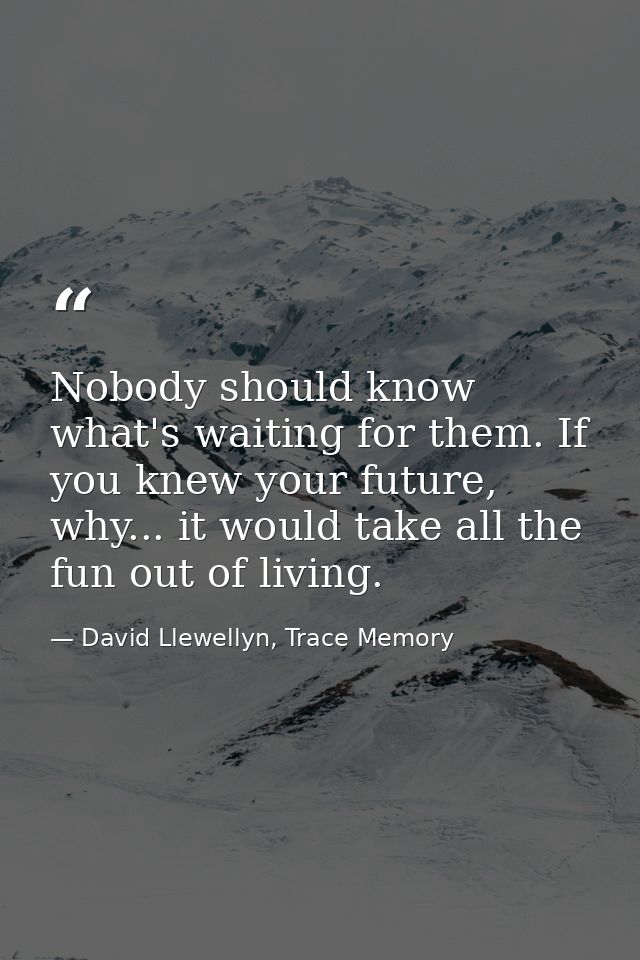 Nobody should know what's waiting for them. If you knew your future, why... it would take all the fun out of living. — David Llewellyn, Trace Memory