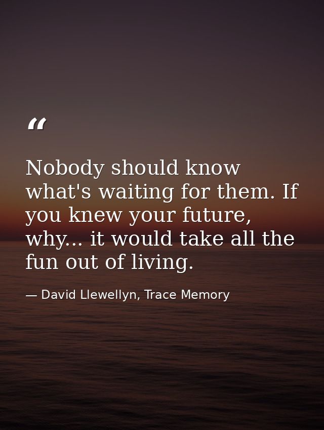 Nobody should know what's waiting for them. If you knew your future, why... it would take all the fun out of living. — David Llewellyn, Trace Memory