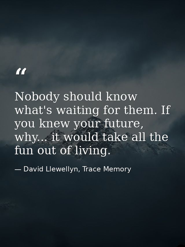 Nobody should know what's waiting for them. If you knew your future, why... it would take all the fun out of living. — David Llewellyn, Trace Memory