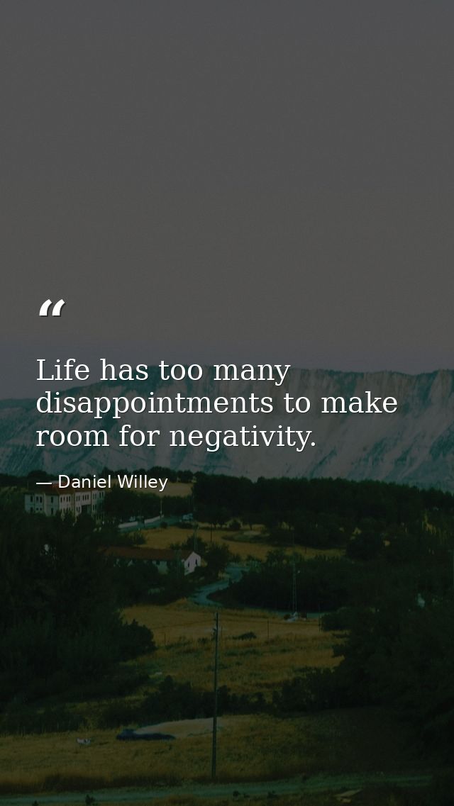 Life has too many disappointments to make room for negativity. — Daniel Willey