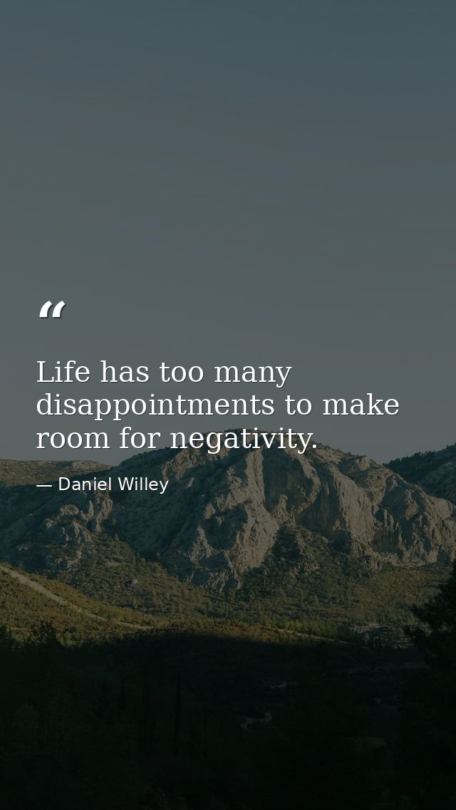 Life has too many disappointments to make room for negativity. — Daniel Willey