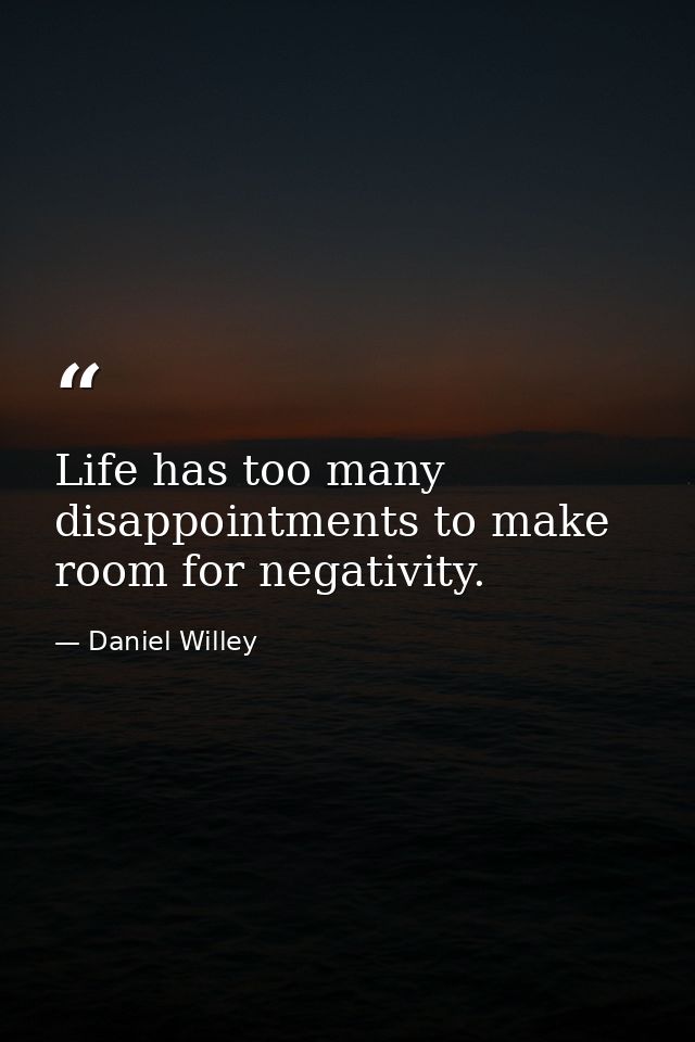 Life has too many disappointments to make room for negativity. — Daniel Willey