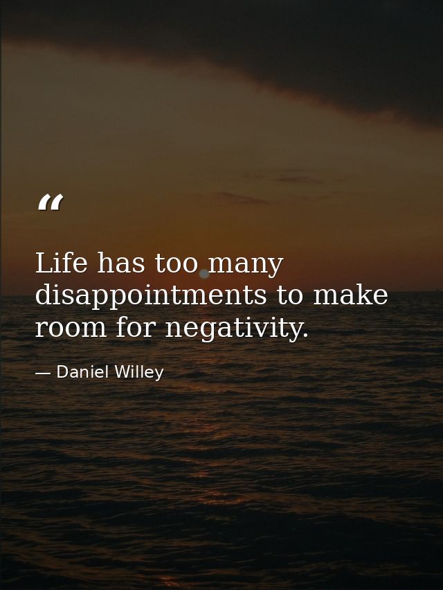 Life has too many disappointments to make room for negativity. — Daniel Willey