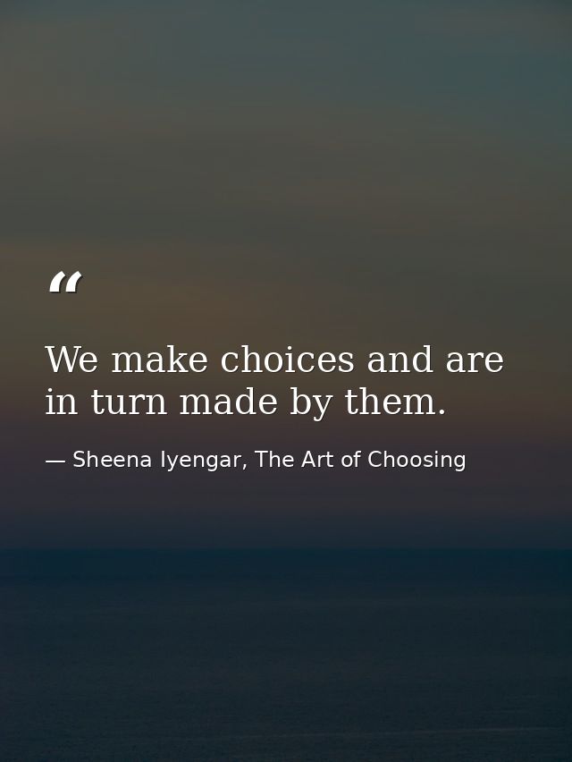 We make choices and are in turn made by them. — Sheena Iyengar, The Art of Choosing