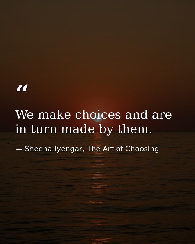 We make choices and are in turn made by them. — Sheena Iyengar, The Art of Choosing