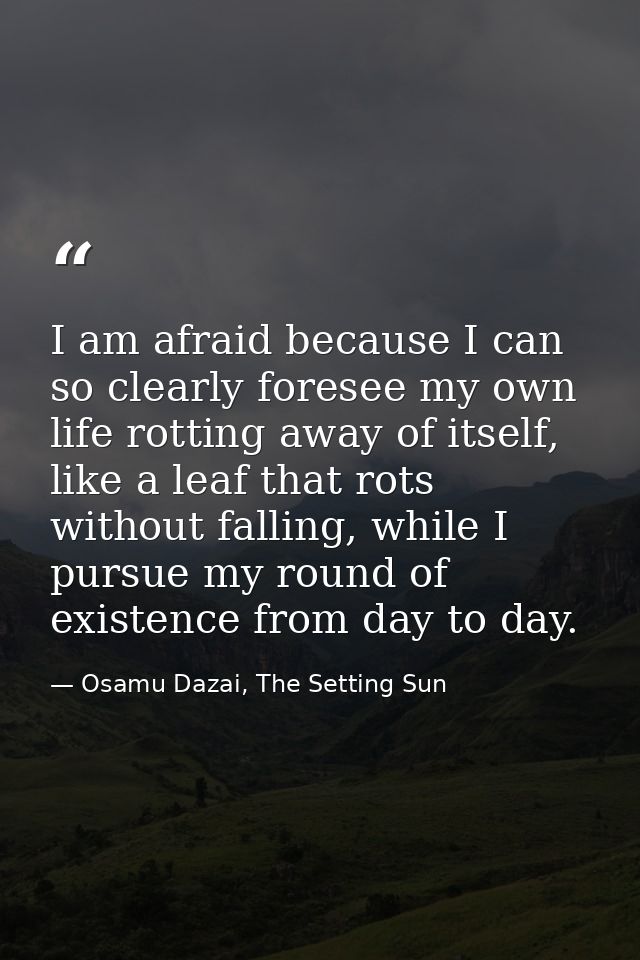 I am afraid because I can so clearly foresee my own life rotting away of itself, like a leaf that rots without falling,  — Osamu Dazai, The Setting Sun