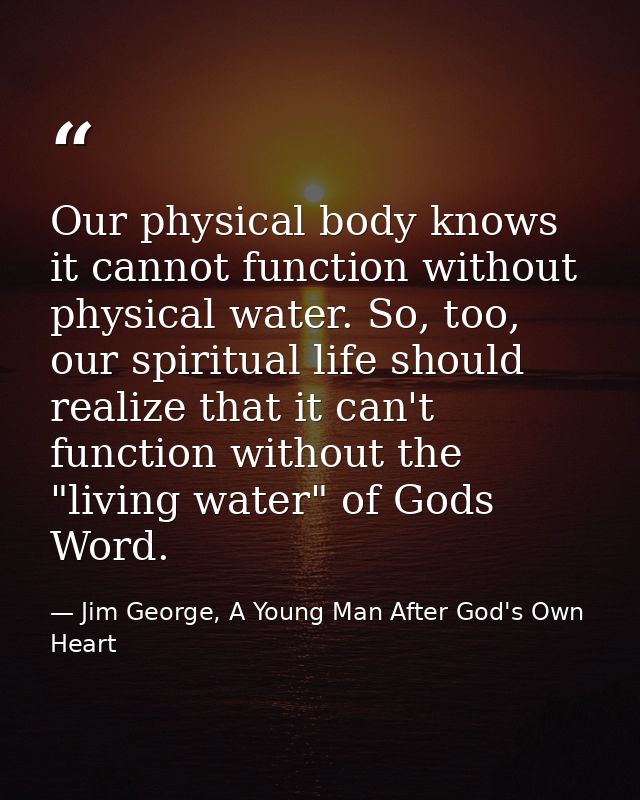 Our physical body knows it cannot function without physical water. So, too, our spiritual life should realize that it ca — Jim George, A Young Man After God's Own Heart