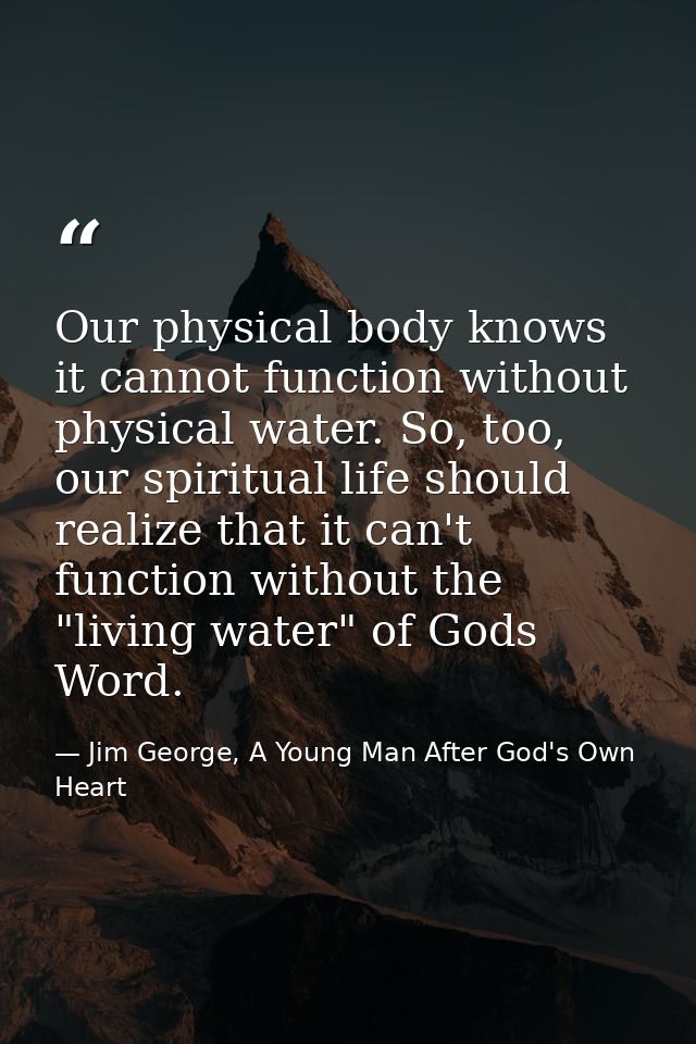 Our physical body knows it cannot function without physical water. So, too, our spiritual life should realize that it ca — Jim George, A Young Man After God's Own Heart