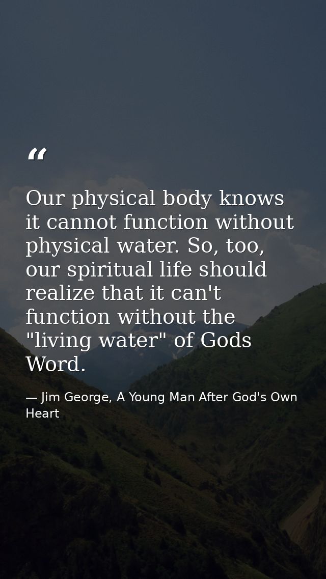 Our physical body knows it cannot function without physical water. So, too, our spiritual life should realize that it ca — Jim George, A Young Man After God's Own Heart
