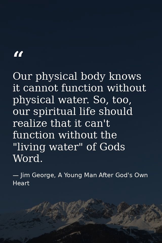 Our physical body knows it cannot function without physical water. So, too, our spiritual life should realize that it ca — Jim George, A Young Man After God's Own Heart