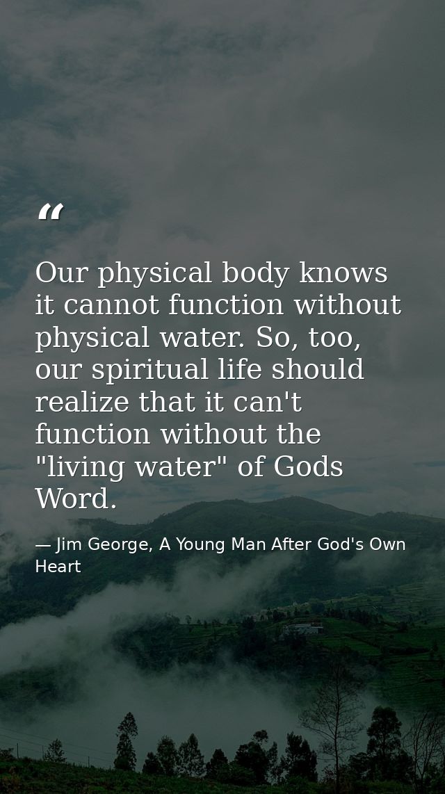 Our physical body knows it cannot function without physical water. So, too, our spiritual life should realize that it ca — Jim George, A Young Man After God's Own Heart