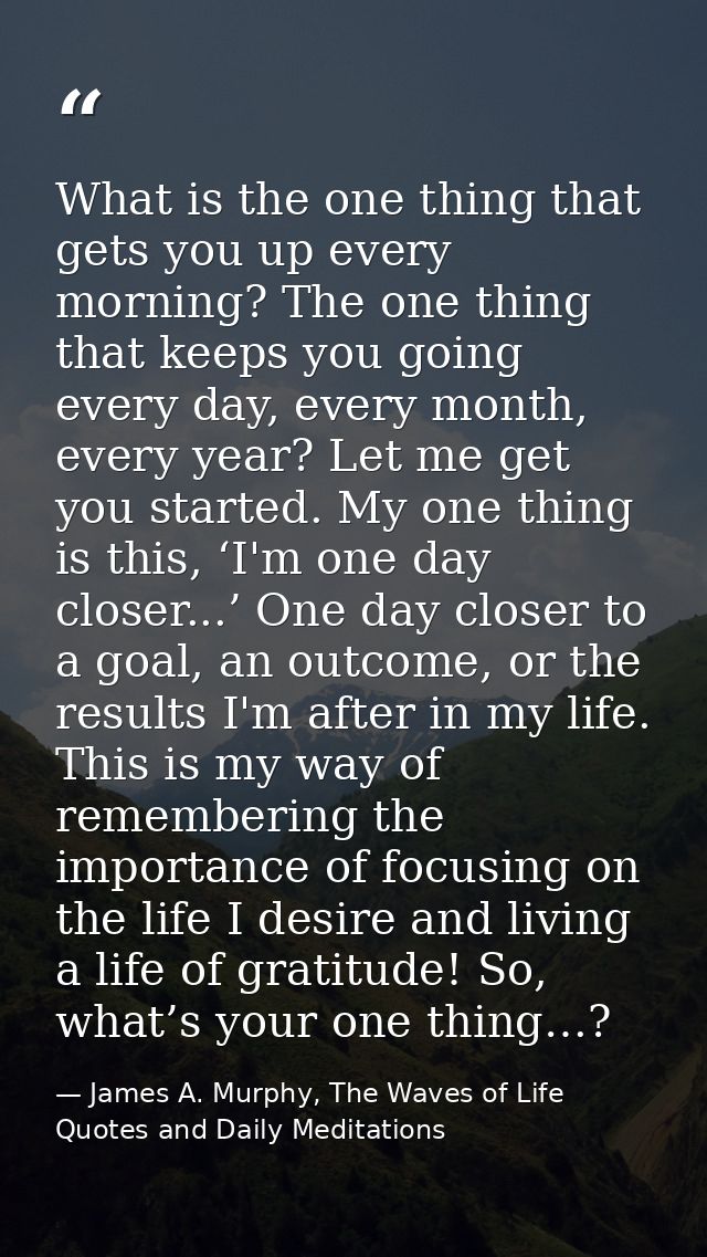 What is the one thing that gets you up every morning? The one thing that keeps you going every day, every month, every y — James A. Murphy, The Waves of Life Quotes and Daily Meditations