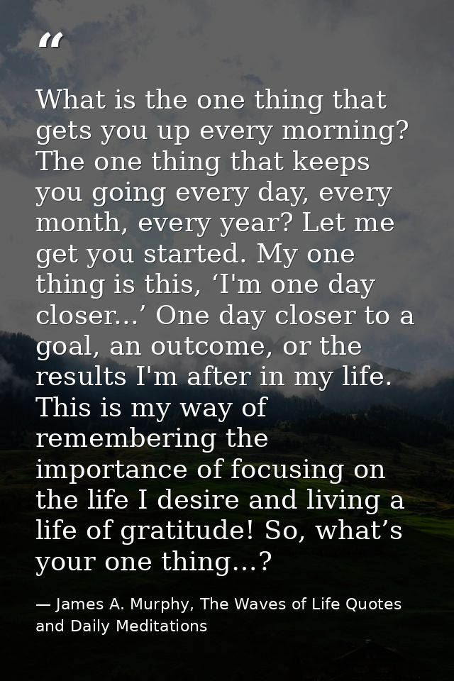 What is the one thing that gets you up every morning? The one thing that keeps you going every day, every month, every y — James A. Murphy, The Waves of Life Quotes and Daily Meditations
