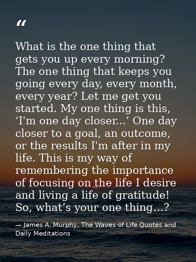 What is the one thing that gets you up every morning? The one thing that keeps you going every day, every month, every y — James A. Murphy, The Waves of Life Quotes and Daily Meditations