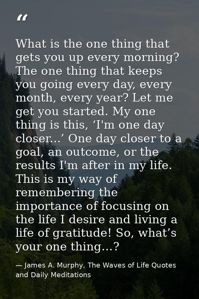 What is the one thing that gets you up every morning? The one thing that keeps you going every day, every month, every y — James A. Murphy, The Waves of Life Quotes and Daily Meditations