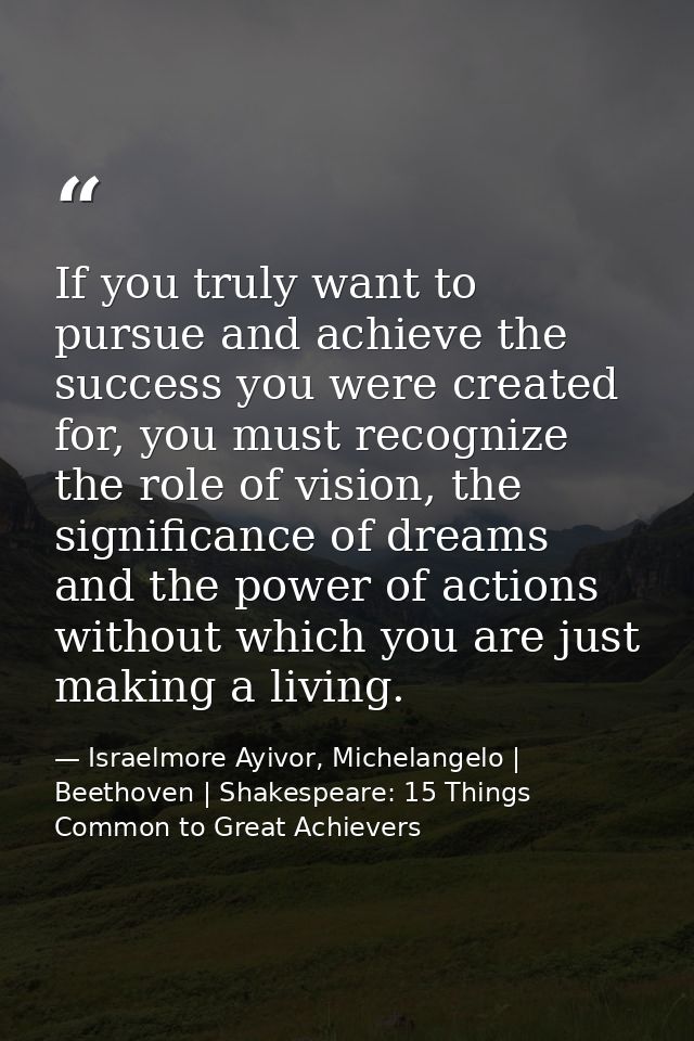 If you truly want to pursue and achieve the success you were created for, you must recognize the role of vision, the sig — Israelmore Ayivor, Michelangelo | Beethoven | Shakespeare: 15 Things Common to Great Achievers