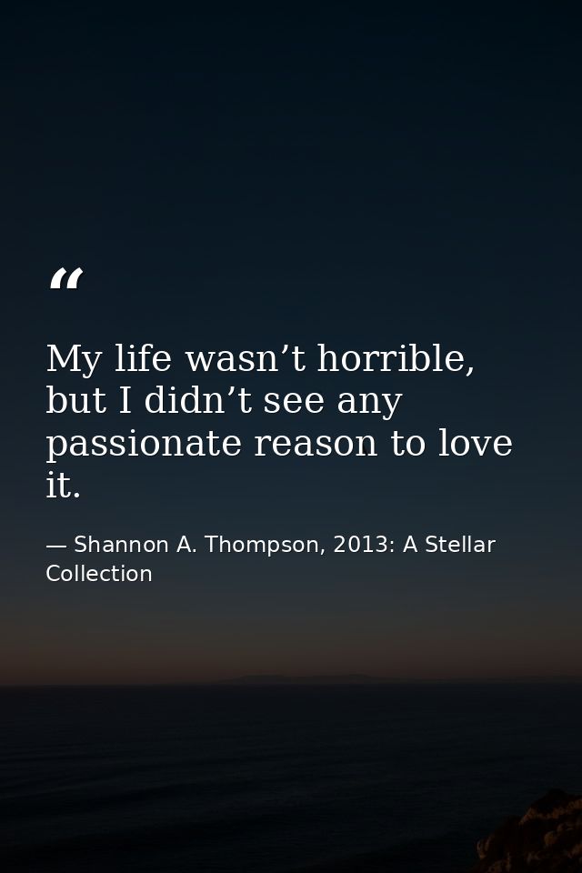 My life wasn’t horrible, but I didn’t see any passionate reason to love it. — Shannon A. Thompson, 2013: A Stellar Collection