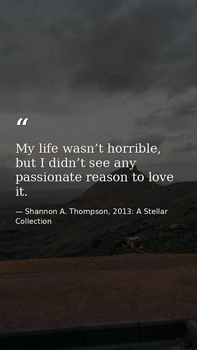 My life wasn’t horrible, but I didn’t see any passionate reason to love it. — Shannon A. Thompson, 2013: A Stellar Collection