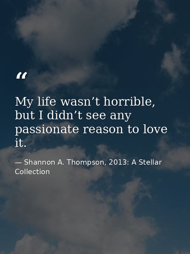 My life wasn’t horrible, but I didn’t see any passionate reason to love it. — Shannon A. Thompson, 2013: A Stellar Collection