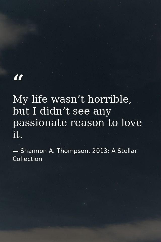 My life wasn’t horrible, but I didn’t see any passionate reason to love it. — Shannon A. Thompson, 2013: A Stellar Collection