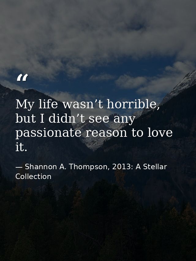 My life wasn’t horrible, but I didn’t see any passionate reason to love it. — Shannon A. Thompson, 2013: A Stellar Collection