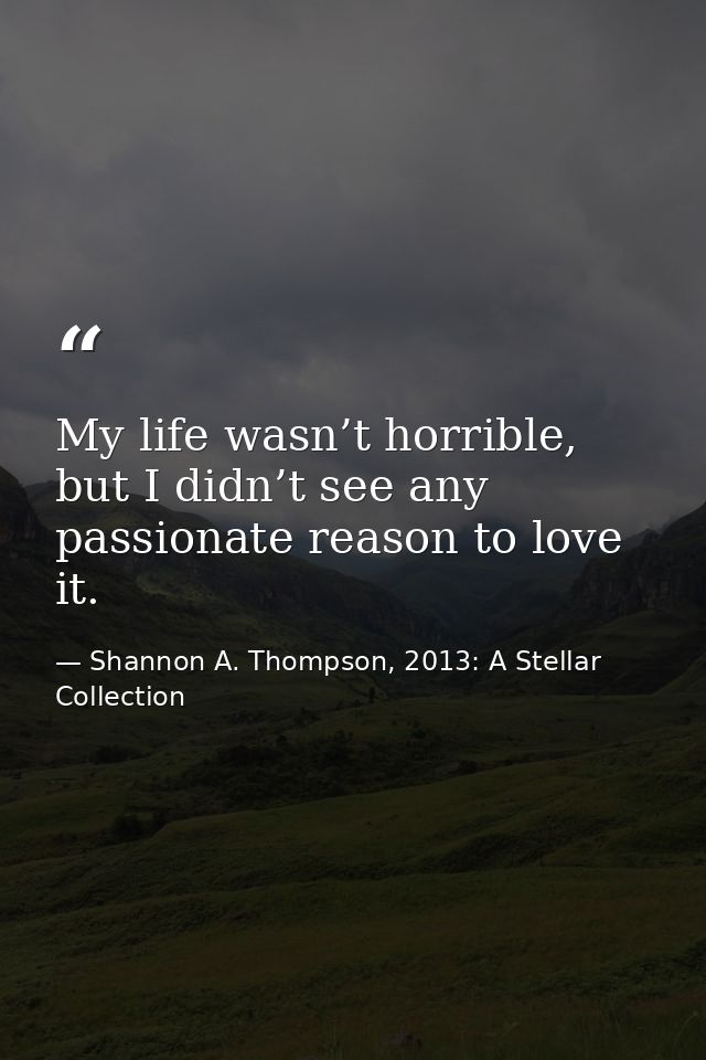 My life wasn’t horrible, but I didn’t see any passionate reason to love it. — Shannon A. Thompson, 2013: A Stellar Collection